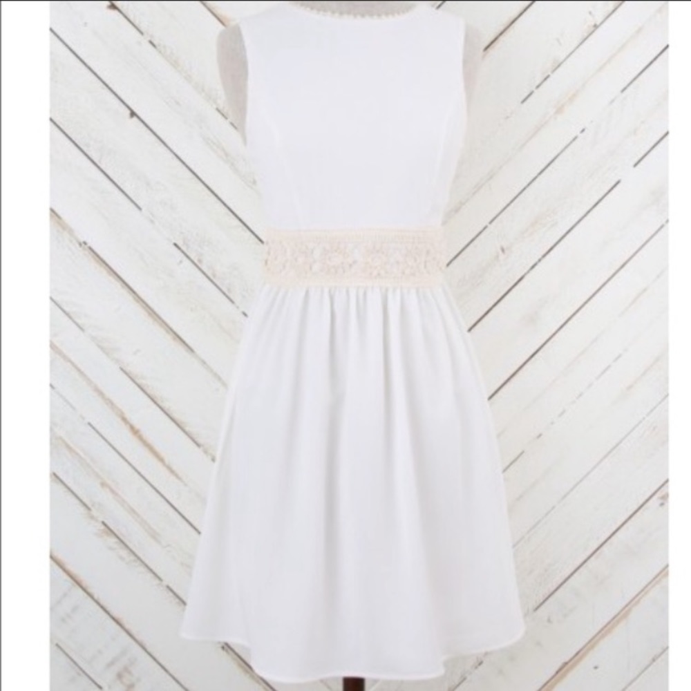 Lace Waist White Fit and Flare Dress